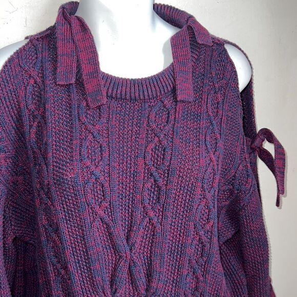 PROJECT NAADAM Anthro Marbled Cable Knit Cold Shoulder Sweater-S - Picture 3 of 8
